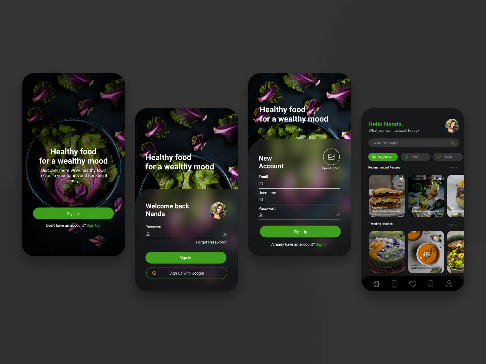 Preview Sign In and Sign Up Recipe App by Yolanda IP (Nanda) on Dribbble