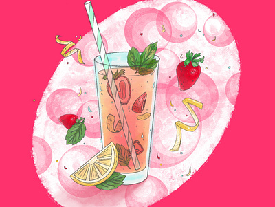 Lemonade Twist art digital drawing drawing drink illustration leaves lemon lemonade mint procreate sketch strawberry texture