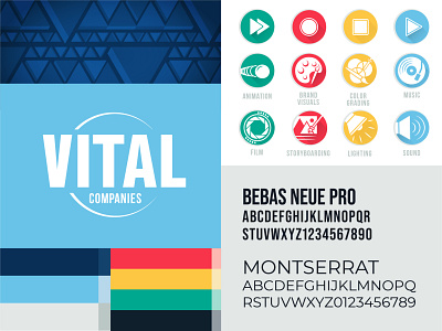 Vital Companies - Visual Identity bebas neue bold brand brand identity branding circle color palette colors design fonts graphic graphic design logo logomark pattern typography video production visual identity vital