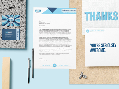 Vital Companies - Brand Identity Stationary blue bold brand brand identity branding business card circle design graphic design letterhead logomark marketing mockup stationary thank you card typography