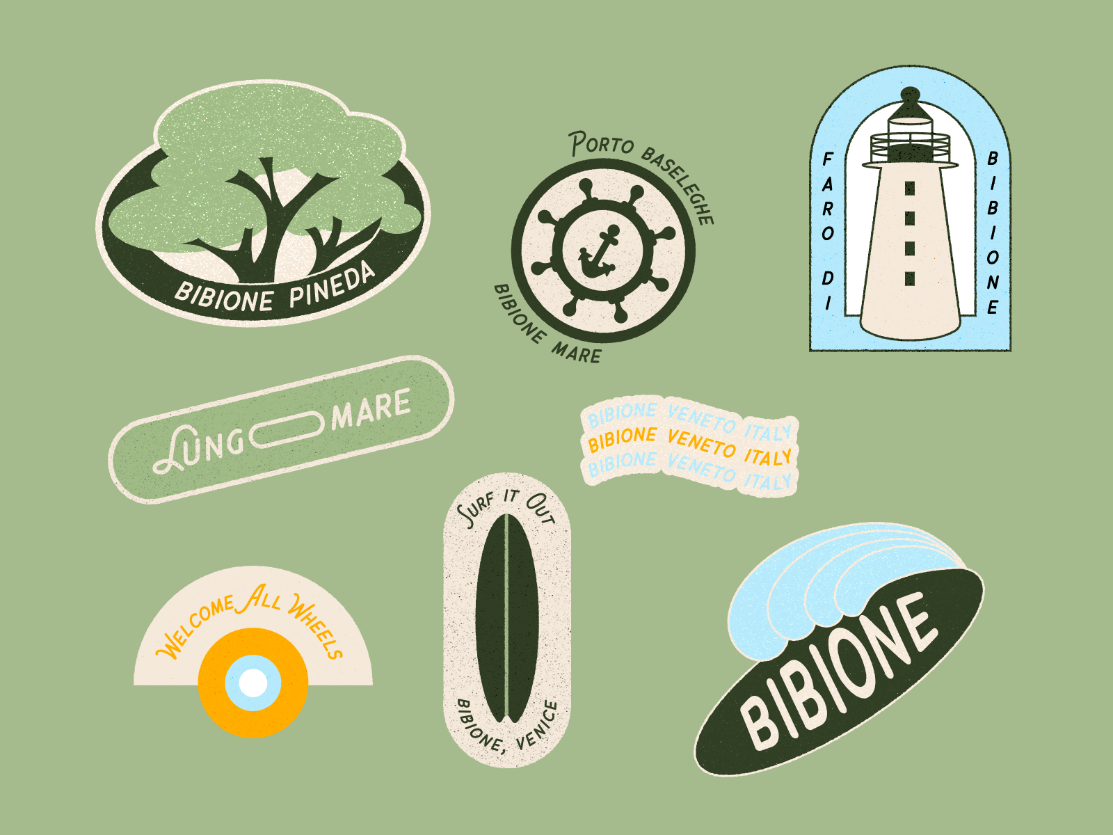 Bibione Sticker Set badges branding city badges design graphic design illustration italian city stickers