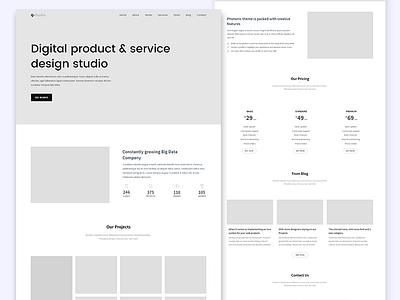Wireframe for new agency template agency landing page minimal wireframe