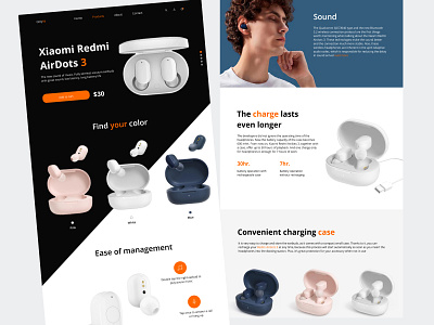 AirDots 3 bright colors design headphones illustration landing page ux web web design wireless headphones