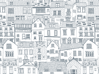 Coastal Cottages architecture buildings grey illustration illustrator repeat surface pattern vector