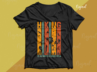 Hiking is always a good idea. Hiking retro colorful t-shirt best t shirt colorful t shirt custom t shirt design idea fashion design hike hiking t shirt hiking vector illustration t shirt design trendy t shirt tshirt design ideas typography