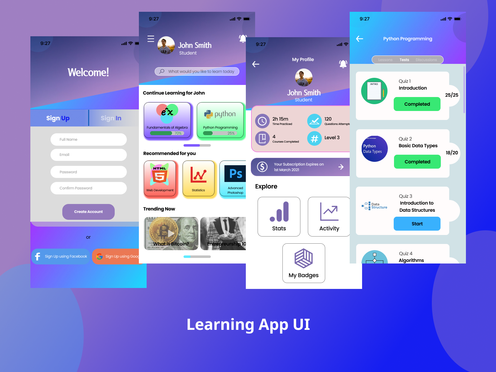 E-Learning App UI Design by Akash Ganesh on Dribbble