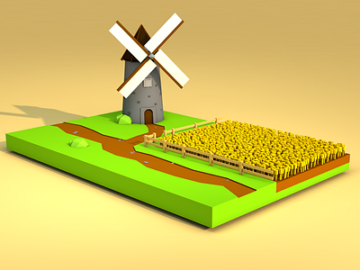 Windmill with field 3d 3d art 3d artist 3d modeling design illustration minimal ui