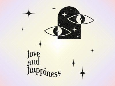 LOVE AND HAPPINESS abstract art bold design eyes geometric illustration logo minimal psychedelic sparkles stars text typography vector