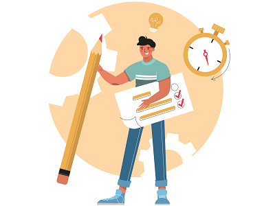 Guy with checklist and pencil adobe illustrator flat illustration freelance illustration illustrator simple illustration time vector vector illustration vectorart