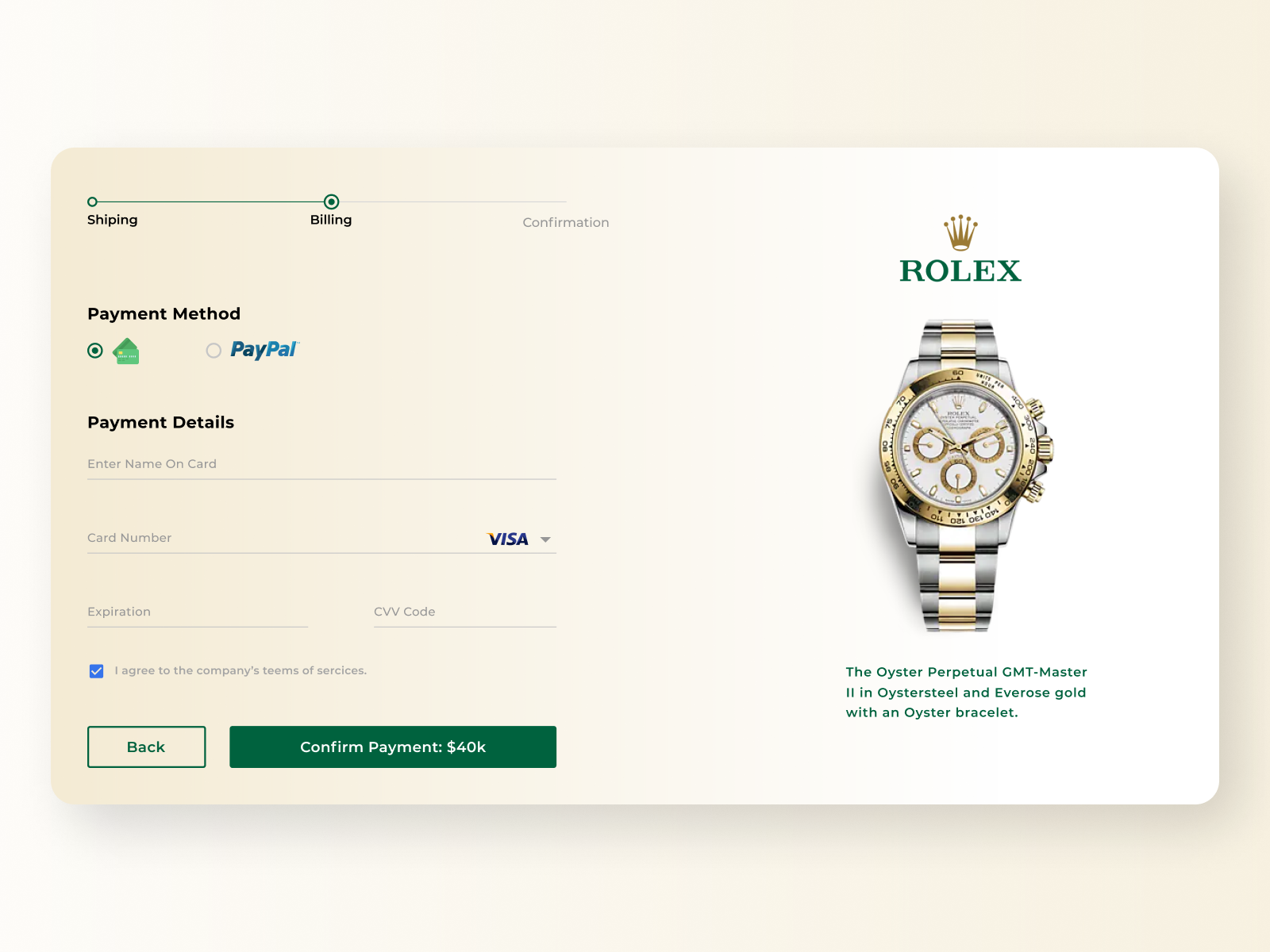 Rolex credit outlet card