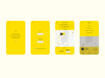 O Taxi - Screens android animation app black branding design flat illustration ios line art mobile mobile app taxi app typography ui ux vector yellow