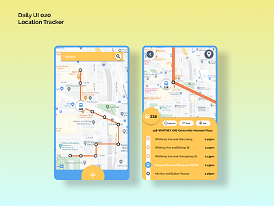 [Daily UI] 020. Location Tracker appdesign blue bustracker design locationtracker map modern simple tracking ui uiux yellow