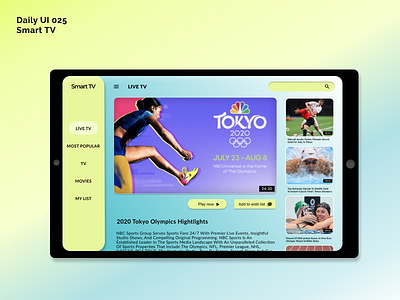 [Daily UI] 025. Smart TV athelete design ipad modern olympics simple smarttv tablet ui uiux vivid