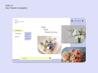 [Daily UI] 053. Header navigation appdesign dailyui design flower headernavigation modern navigation simple ui uiux
