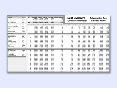 Cost Structure — Spreadsheet Design (Subscription Box) data visualization reporting spreadsheet