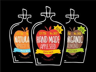 Organic Cyanide almond apple apricot bottle drawing flat illustration organic poison protest