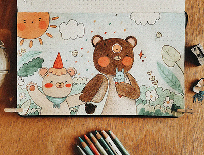 Hacia el Mercadito bear drawing illustration
