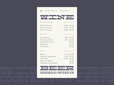 043 Drinks Menu 043 avenir cowhand lite dailyui drinks menu