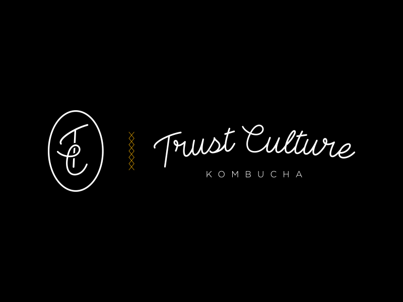 Trust Culture Kombucha bottle brand custom font identity illustration kombucha logo package design packaging script type