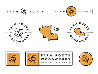 Farm Roots Woodworks branding color farm icon lockup logo roots type wood woodworks
