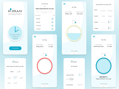 Hi.drate - Daily Water Reminder App alarm app aqua blue dailyreminder design drop ideas intake reminder ui ux water waterintake