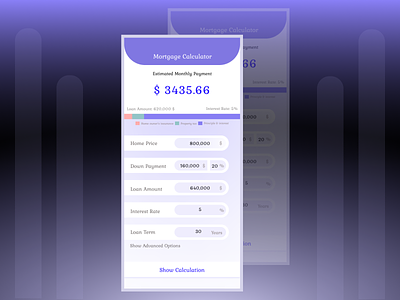 Calculator - Daily UI 004 - Mortgage Calculator 004 app calculator dailyui dailyui004 design ideas loancalculator mortgagecalculator purple ui ux