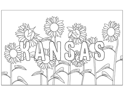 Kansas Coloring Sheet coloring page design illustration sunflowers vector