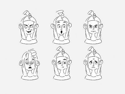 Character design. Kid girl cartoon character expressions face girl