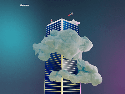 3D skyscrapers with fluffy clouds and red helicopters 3d illustration 3d modeling blender skyscraper