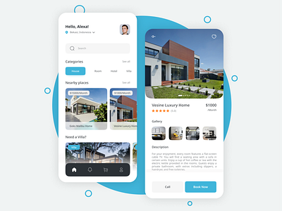 Home rental mobile app design flat minimal