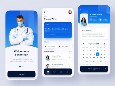 Sehat-kan Mobile Apps blue clean design doctor flat healt hospital minimal minimalist mobile new popular schedule trend trend 2021 ui web design