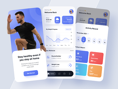 Fitness & Workout App UI activity app clean design fitness gym healthy minimal minimalist mobile mobile app mobile design personal trainer poopular sport ui virtual reality weight workout yoga