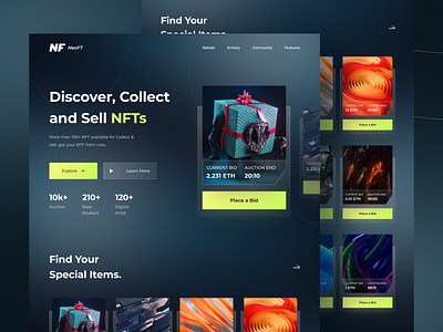 NeoFT - NFT Web Design 💲 art auction clean crypto dark mode design eth fintech minimal minimalist mobile nft nft web store trade ui ui design ux web design website