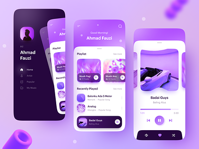Musikin Aja - Music Player App 🎵 3d app apple music artist clean design gradient ios minimal minimalist mobile mobile design music music player play player song sound spotify ui