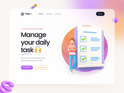 ⚡ Task Management - Hero Section Web 3d app clean dashboard design flat gradient hero landing page manage management app manager minimalist task task list task management tasks team ui website