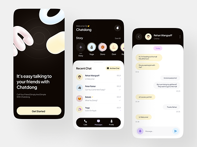 Chatdong - Chatting Mobile App💬 app chat chat app chatting clean community design flat full color group chat interface ios app messages minimal minimalist mobile app social ui ux video call