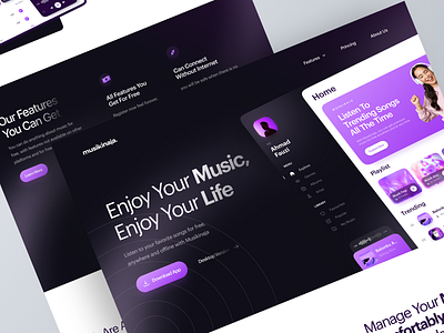 Musikin Aja - Landing Page 🎵 agency apple music artist clean dashboard design flat gradient ios landing page minimal minimalist mobile mobile app music player player song sound ui website