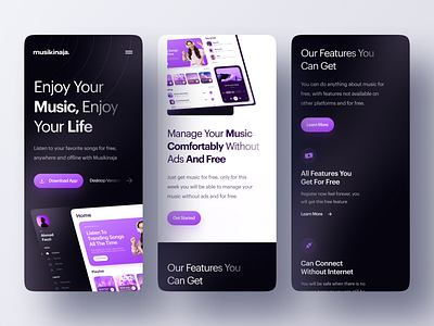 Musikin Aja - Landing Page Responsive🎵 3d app apple music clean design flat gradient ios landing page minimal minimalist mobile mobile design music music player play responsive song ui website