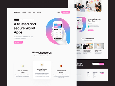 WalletKita - Landing Page app bank clean design finance gradient landing landing page minimal minimalism minimalist mobile mobile ui money pay trending ui wallet web design website