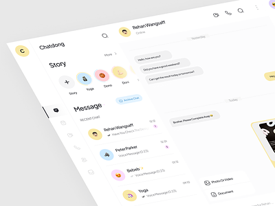 Chatdong - Chatting Desktop Ver💬 - White Mode app chat chatting clean clean dashboard dashboard design flat interface messages minimal minimalist navigation bar saas saas website side menu tab ui video call white mode