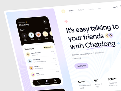 Chatdong - Landing Page - Hero Sec💬 app chat chatting clean design gradient hero hero section interface landing landing page minimal minimalist mobile modern saas website ui video call web design website