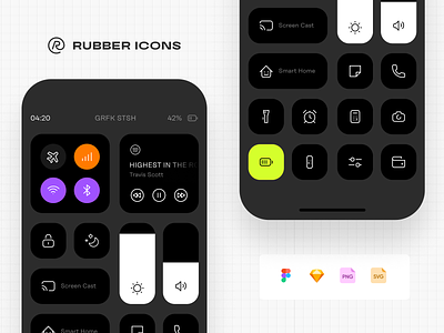Rebuilding the iOS control centre with Rubber Icons design resoruces figma freebie icon design icon pack icon set sketch svg ui resources uiux