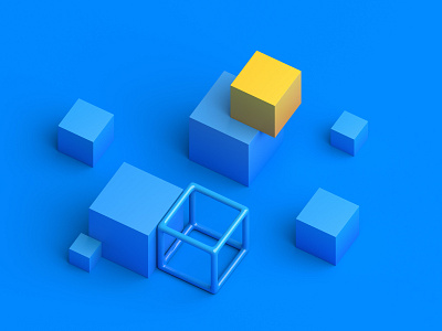 Geometric design 3d abstract background blue box color cube design geometric graphic isometric render shape yellow