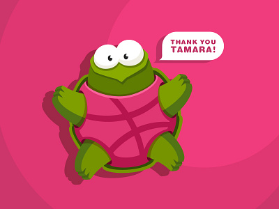 Thank You Tamara! ball debut dribbble illustration invitation thanks turtle