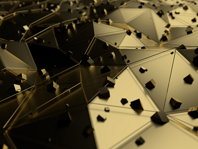 Abstract 3d render chaotic cube gold line low poly mesh perspective polygon polygonal render surface wallpaper