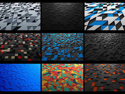 Abstract surfaces 3d abstract background black blue design geometric mosaic render square surface triangle