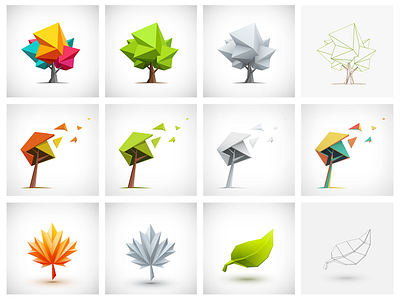 Polygonal trees and leafs 3d design green icon illustration leaf logo low poly nature polygon polygonal tree