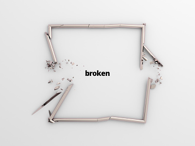 Broken square 3d render abstract background broken fractured frame graphic design illustration minimalistic rose gold shape square
