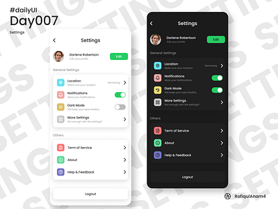 DailyUI 007 | Settings @RofiqulAnam4 challenge dailyui dailyui007 dailyuichallenge graphic design ui uidesign userexperience userinterface ux uxdesign