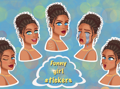 Funny girl stickers cartoon character characterdesign crazy crying design digitalart emoji emotions female girl happy illustration joy sticker telegram